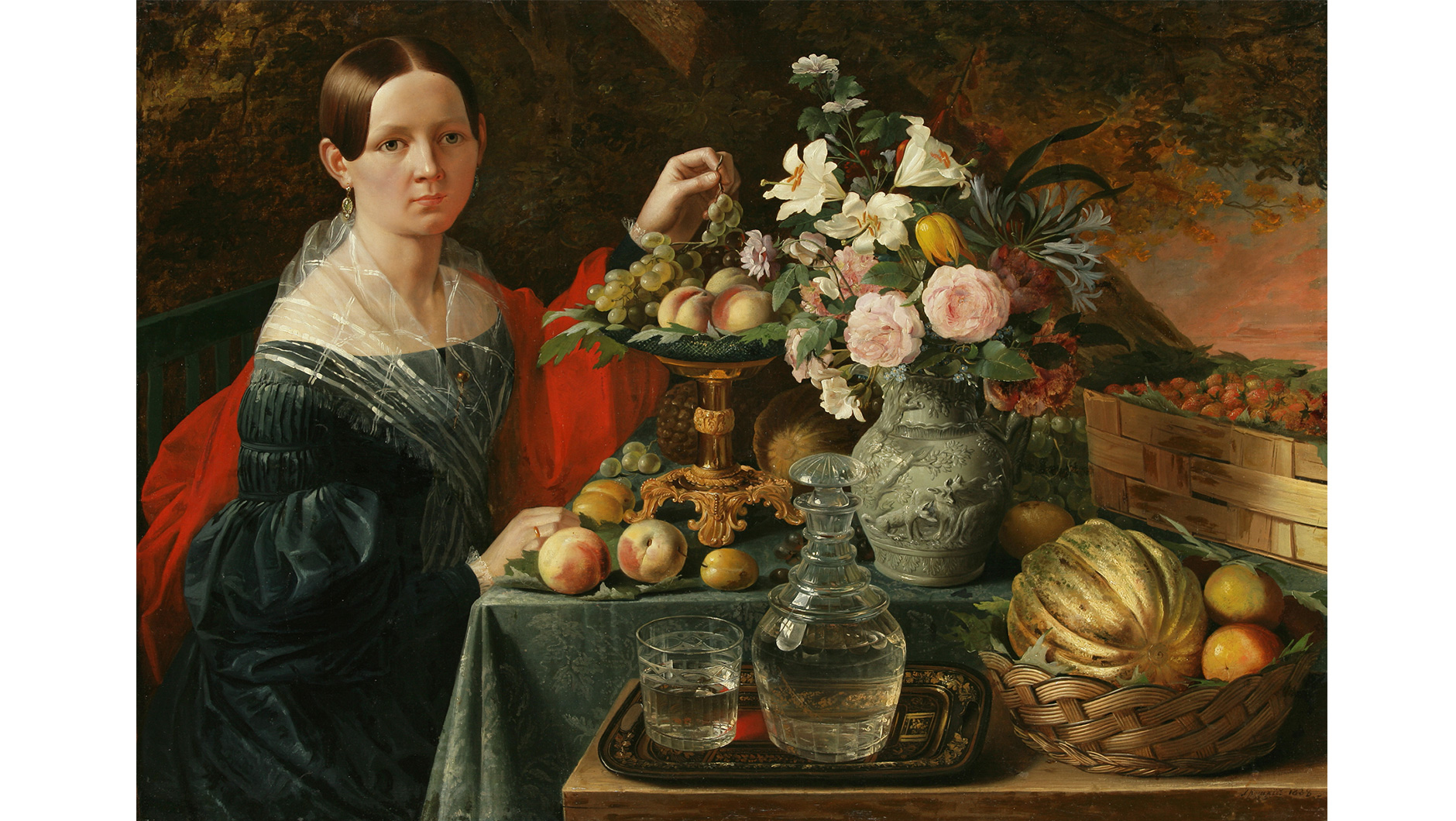 Иван Хруцкий. “Портрет неизвестной с цветами и фруктами» (1838)