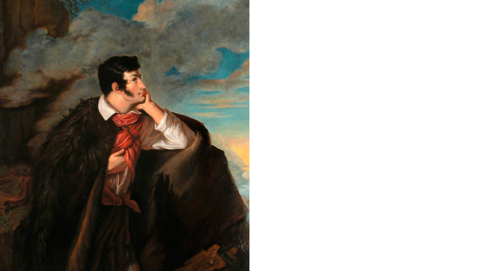 Этот известный портрет Адама Мицкевича создал белорусский художник Валентий Ванькович, его друг. Поэт изображен в кавказской бурке на скале Аю-Даг в Крыму. Он путешествовал туда по морю во время своей высылки в Одессу в 1825 году